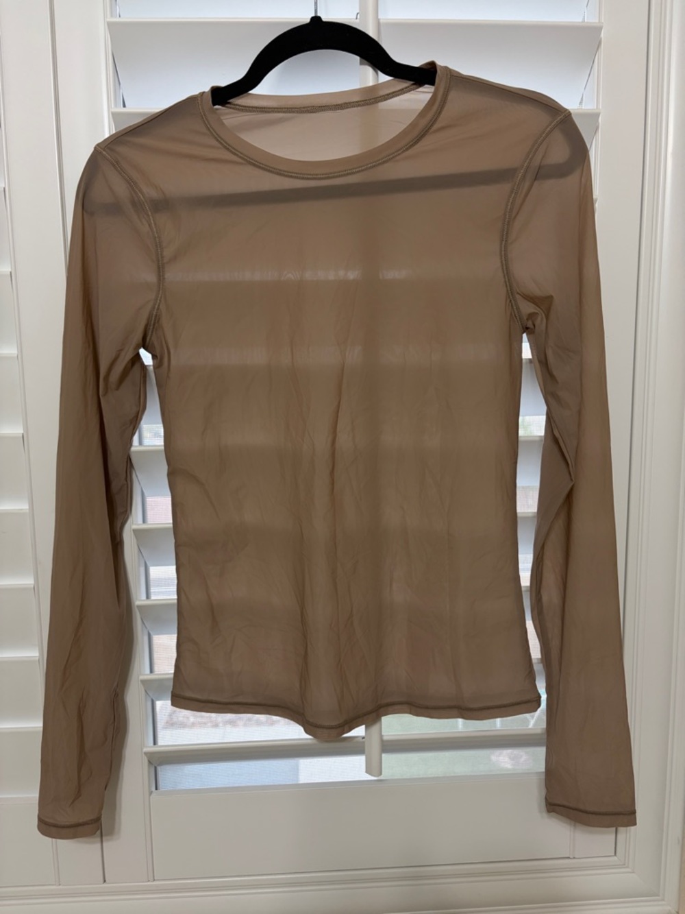 Athleta Apero Mesh Top Long Sleeve Brownstone Sheer in Taupe - Picture 2 of 14